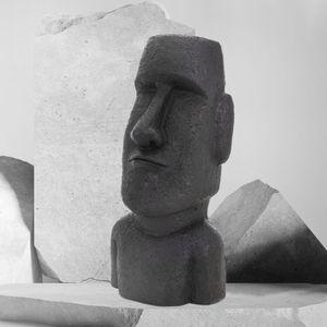ECD Germany Moai Rapa Nui Kopf Figur, 53,5 cm, Anthrazit, aus Steinguss Kunstharz, wetterfest, Osterinsel Statue für Haus & Garten, Gartenfigur Dekofigur Skulptur für Innen/Außen