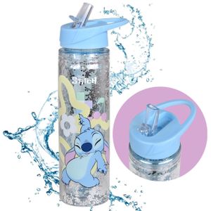 Stitch Disney Plastikflasche/Bidon mit Strohhalm, transparent 550ml