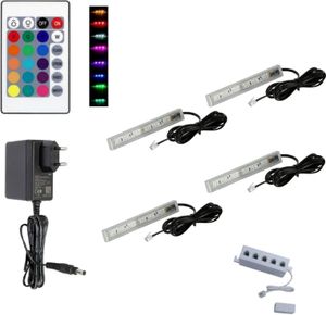 QLS LED RGB 4 Set Glasbodenbeleuchtung Lichtleiste 12V Fernbedienung 16 Farben 11136
