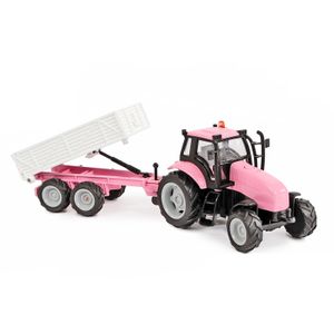 Farm Traktor m Hänger pink Rückzug Licht/Ton 25cm