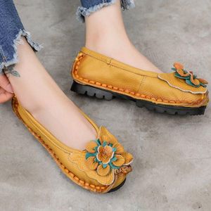 Damen-Loafer mit flachem Absatz und echtem Spaltleder, 35, Gelb