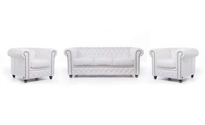 Chesterfield Sofa Original Leder  1 + 1 + 3  Sitzer Weiß |