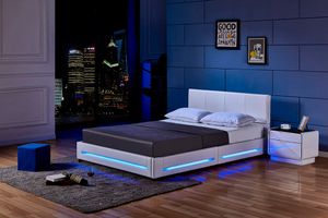 HOME DELUXE LED Bett ASTEROID weiß - 160 x 200 cm | inkl. Lattenrost, Matratze & Kopfteil - Polsterbett, Doppelbett