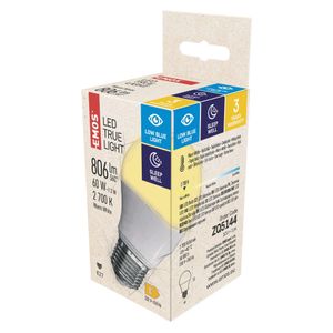 EMOS LED žárovka True Light A60 / E27 / 7,2 W (60 W) / 806 lm / teplá bílá, ZQ5144