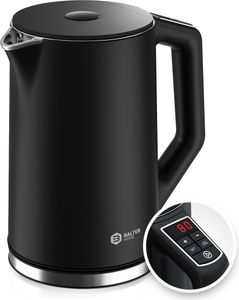 BALTER Edelstahl Wasserkocher mit Temperatureinstellung, 40°C-100°C, Doppelwand, BPA frei, leise & kabellos, Teekocher mit Temperaturwahl, schwarz