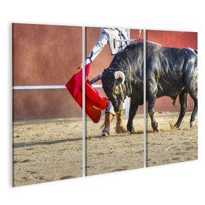 Bild auf Leinwand Bekämpfung Der Stier Bild Aus Spanien Black Stier  Wandbild Leinwandbild Wand Bilder Poster 130x80cm 3-teilig