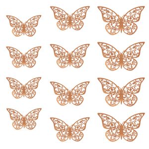 Oblique Unique 3D Schmetterlinge 12er Set glänzend für die Wand zum Kleben Wandtattoo Wanddeko - roségold