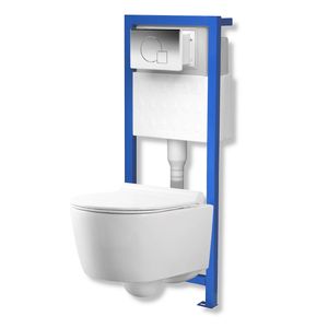 Domino Lavita Vorwandelement inkl. Drückerplatte + Wand WC GIANT ohne Spülrand + WC-Sitz mit Soft-Close-Absenkautomatik (Drückerplatte MC)