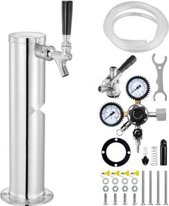 Kegerator-Bierturm-Kit - Einzelzapfhahn-Bierumrüstsatz - Edelstahl-Fass-Bierturm-Zapfanlage mit Doppelmessgerät W21.8-Regler und S-System-Fasskupplung - ideale Bierlösung für Partys zu Hause