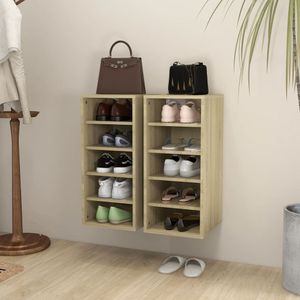 vidaXL Schuhschränke 2 Stk. Sonoma Eiche 31,5x35x70 cm Holzwerkstoff - Wand-Schuhschrank - Wand-Schuhschränke - Schuhschrank - Schuhschränke