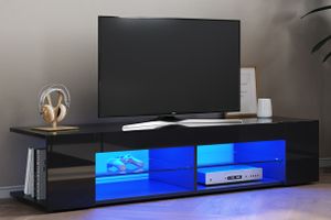 SONNI TV-Schränke Schwarz Hochglanz mit LED Beleuchtung 135cm Breite