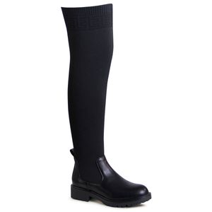 topschuhe24 2555 Damen Plateau Overknee Stiefel Strick , Farbe:Schwarz, Größe:39 EU