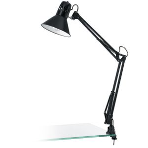 EGLO Tischlampe Firmo, Klemmlampe Vintage, Industrial, Retro, Schreibtischlampe, Klemmleuchte in Schwarz glänzend, Lampe mit Schalter, E27 Fassung