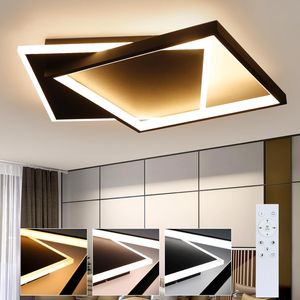 ZMH LED Deckenleuchte Schwarz Wohnzimmer Dimmbar mit Fernbedienung Deckenlampe  44W Quadratisch Metall für Schlafzimmer Büro Küche Esszimmer