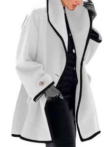 Damen Wollmantel mit Knopfleiste Kragenkragen Oberteil Solid Trenchcoat Mantel,Farbe: Weiß,Größe:5XL