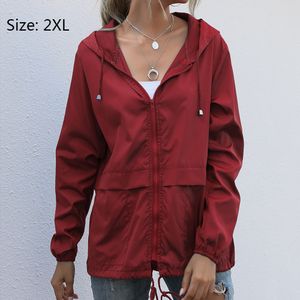 Dámská nepromokavá lehká bunda do deště Prodyšná skládací větrovka Softshellová bunda na kolo s kapsami, červená, 2XL