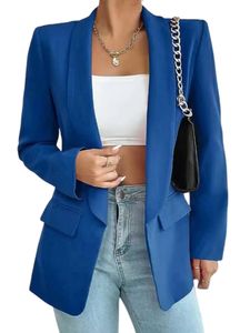 Damen Blazer Leicht Mantel Casual Strickjacken Outwear Turn Down Kragen Jacke Cardigan Blau,Größe L Blau,Größe L