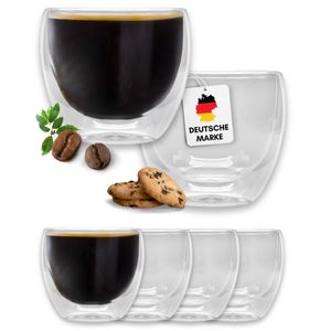 LAPRESO® Espresso Gläser doppelwandige Kaffeegläser 80ml - 6er Set Thermogläser Glas doppelwandig für Kaffee Cappuccino Dessert