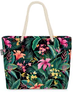 VOID Tropenwald Palmen Blumen Strandtasche Shopper 58x38x16cm 23L XXL Einkaufstasche Tasche Reisetasche Beach Bag