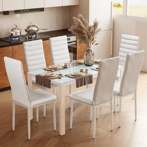 Bealife Essgruppe , Esstisch und 6 stühlen, Kunstleder, Tischplatte aus glas(130x70cm) Bealife Essgruppe , Esstisch und 6 stühlen, Kunstleder, Tischplatte aus glas(130x70cm)