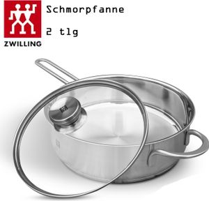 Zwilling Twin Nova Schmorpfanne mit Deckel 24cm Induktion, Edelstahl mit Hohen Rand, Edelstahl 18/10 Bratpfanne, Pfanne Pfannenset Glasdeckel Pfannen