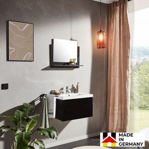 HOME DELUXE - Badmöbel WANGEROOGE M - Schwarz (HB) Badezimmermöbel Waschbecken Unterschrank Spiegel
