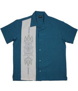 Steady Clothing Hemd Pinstripe Tiki Pacific Blau Vintage Bowling Retro Pinstripe