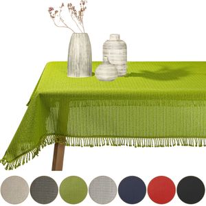 Gartentischdecke mit Fransen Grün Eckig 130x220cm Tischdecke Schaumtischdecke abwischbar Garten Tischtuch