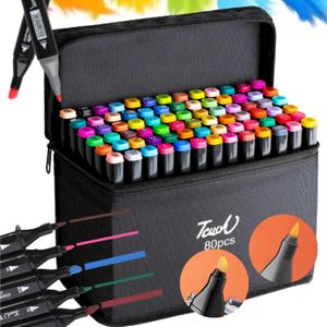 Hikey Twin Tip Textmarker 80 Stück Dual Tip Permanent Sketch Marker 80 Farben für Künstler Erwachsene Kinder Zeichnen Malen Basteln