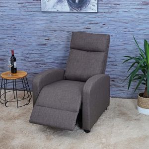 Fernsehsessel HWC-F76, Relaxsessel Sessel Liegesessel, Liegefunktion verstellbar Stoff/Textil  grau-braun