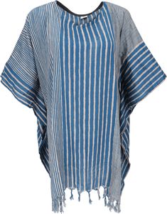 Kaftan, Ibiza-Style Tunika, Gestreifter Strandkaftan, Damen Maxibluse - Petrol/grau, Blau, Viskose, Blusen & Tunikas