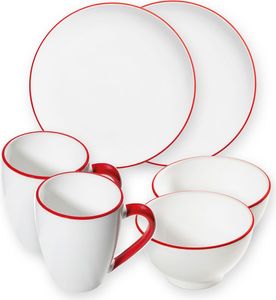 Gmundner Ceramics Rubínově červený okraj, snídaně na chalupě pro 2 šálky