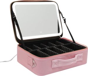 Portable Kosmetik Aufbewahrungsbox mit Beleuchtetem Spiegel 3 Farbe Dimmbarer Kosmetikbox