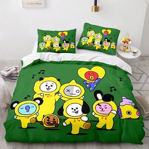 3tlg. BTS Kpop Bettbezug Kinder Cartoon Bettwäsche Geschenk 200 x 200 cm + 2x Kissenbezug 80 x 80 cm #03