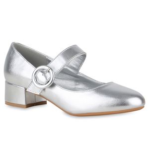 VAN HILL Damen Mary Janes Pumps Klassische Elegante Riemchen-Schuhe 841176, Farbe: Silber, Größe: 40