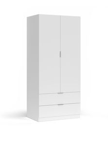Burbank Kleiderschrank, Schlafzimmerschrank mit 2 Türen und 2 Schubladen, Schlafzimmermöbel mit Kleiderstange, cm 81x52h180, weiß