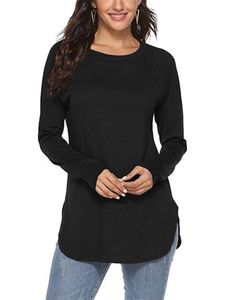 Damen Langarmshirts Einfache Pullover Loser T -Shirt Lässig Solid Tops Oberteile Schwarz,Größe Xl
