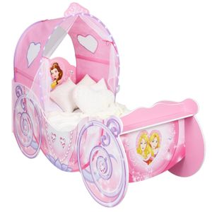 Kleinkinderbett für Mädchen im Kutschendesign von Disney Prinzessin, mit beleuchtetem Baldachin
