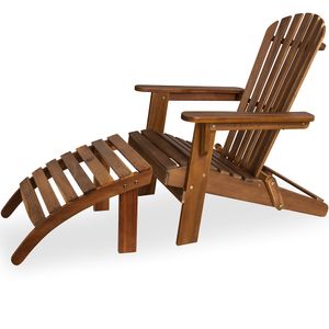 Deuba Sonnenstuhl Adirondack Akazien Holz mit Fußstütze klappbar Armlehnen Deckchair Liegestuhl Holzstuhl Gartenstuhl