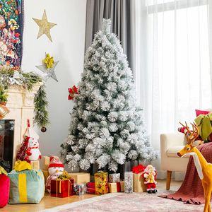 COSTWAY 180cm künstlicher Weihnachtsbaum mit Schnee, verschneiter Christbaum 568 PVC-Zweigen mit Metallständer, Schneebedeckter Tannenbaum weiß