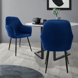 ML-Design 2er Set Esszimmerstuhl mit Rückenlehne, Blau, aus Samt
