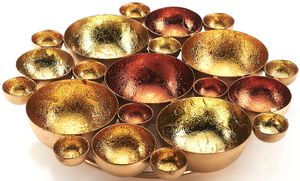 Kobolo Svícen na svíčku Dekorativní miska BUBBLE z kovu ve zlaté a bronzové barvě