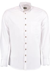 OS Trachten Herren Hemd Langarm Trachtenhemd mit Stehkragen Storax, Größe:51/52, Farbe:weiß-dunkelgrün
