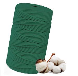 Makramee Garn 3mm x 100m, Baumwollgarn für DIY Handwerk | Baumwollschnur für Stricken | Baumwollseil für Wandbehänge und Pflanzen Aufhänger (Grün - 3MM x 100m)