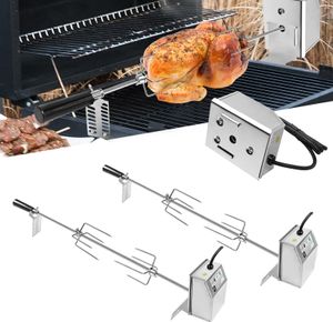 YUENFONG Edelstahl Drehspieß, Hochwertiger Grillspieß Set mit Moto 220V - 240V, inkl. 2X Fleischgabeln, Rotisserie aus Edelstahl，Drehspiess, Silber