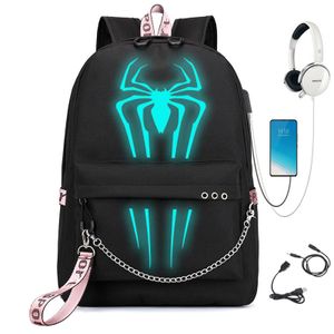 Persönlichkeit Spider Man USB Rucksack Herren Damen Leuchtend Schule Tasche Reise Backpack 32*15*45cm Schwarz