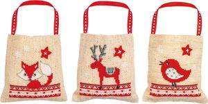 Vervaco Tütchen Kreuzstich Set "Weihnachtstiere" 2er Set, Zählmuster, 9x9cm