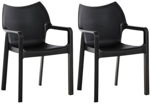 CLP 2er Set Stapelstuhl DIVA Kunststoff-Gartenstuhl mit Armlehnen, Farbe:schwarz