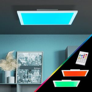 BRILLIANT LED Panel Deckenleuchte Abie mit RGB Farbwechsel per Fernbedienung steuerbar | 40x40cm | 24 Watt | 2400 Lumen | 2700-6500 Kelvin | Metall/Kunststoff | Weiß
