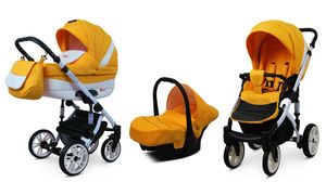 BabyLux® Lilly | Kočík 3v1  | Mustard Yellow | Kombinovaný kočík | Set kočík + prenosná postieľka + autosedačka / kolíska do auta